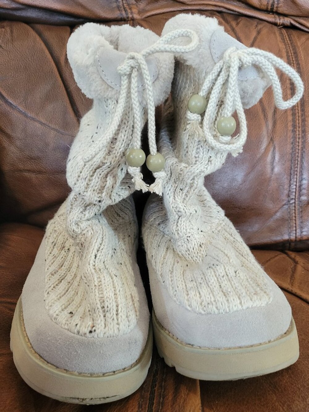 SKECHERS AUSTRALIA Women Tan Natural Leather / Faux Fur Boot Sz 9